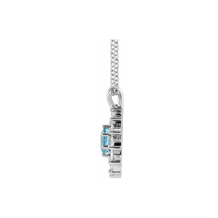 Natural Aquamarine & Natural Diamond Halo-Style Necklace