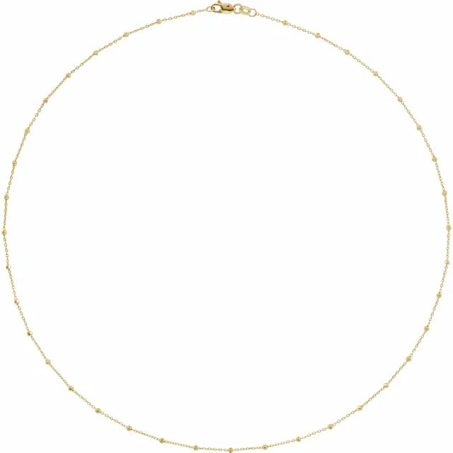 14K Yellow 1.7 mm Cable 18" Chain with Faceted Beads