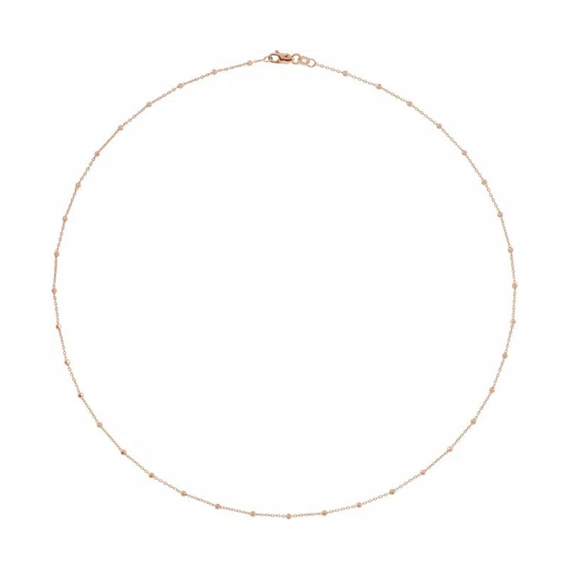 14K Rose 1.7 mm Cable 18" Chain with Faceted Beads