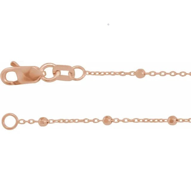 14K Rose 1.7 mm Cable 18" Chain with Faceted Beads