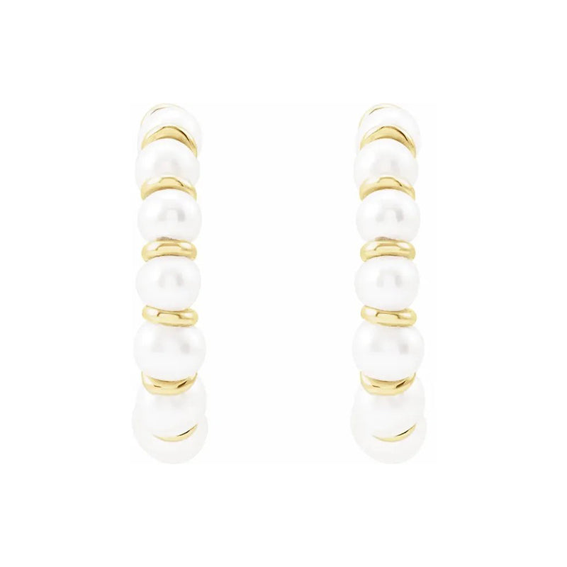 Cultured Freshwater Pearl Hoop Earrings, 14K Yellow