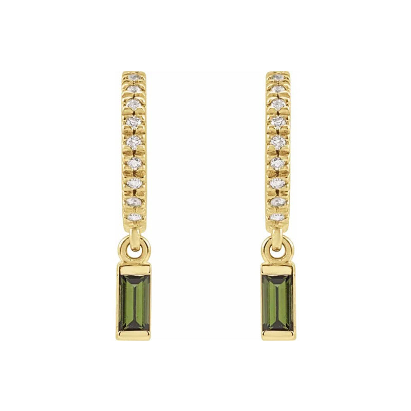 Natural Green Tourmaline with Natural Diamond French-Set Hoop Earrings