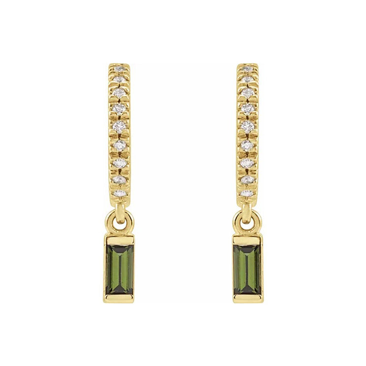 Natural Green Tourmaline with Natural Diamond French-Set Hoop Earrings