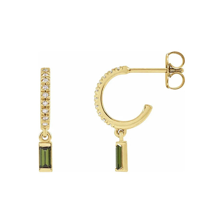 Natural Green Tourmaline with Natural Diamond French-Set Hoop Earrings