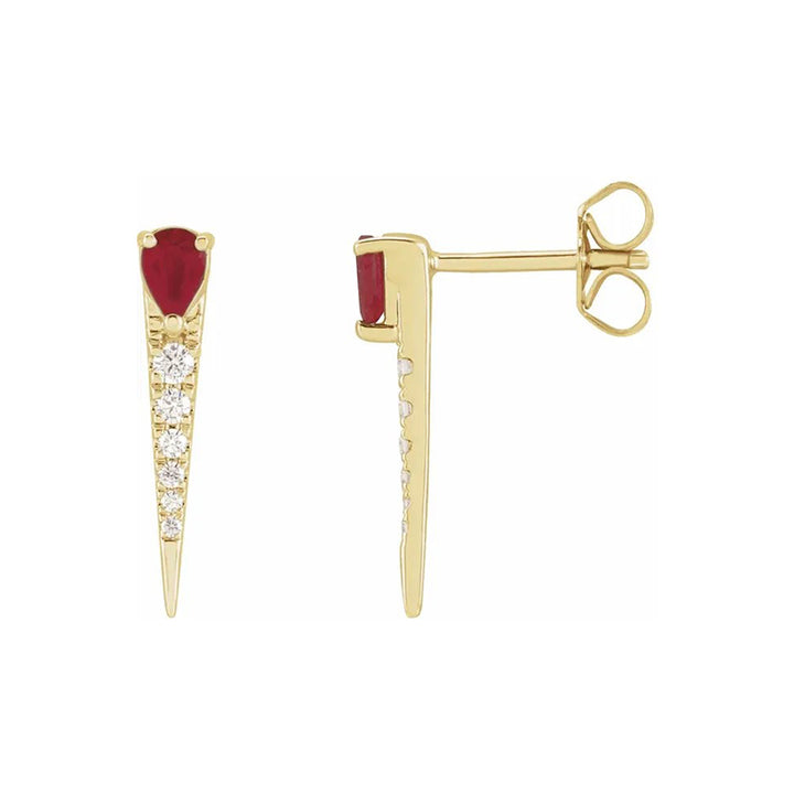 Natural Ruby & 1/8 CTW Natural Diamond Spike Earrings, 14K Yellow