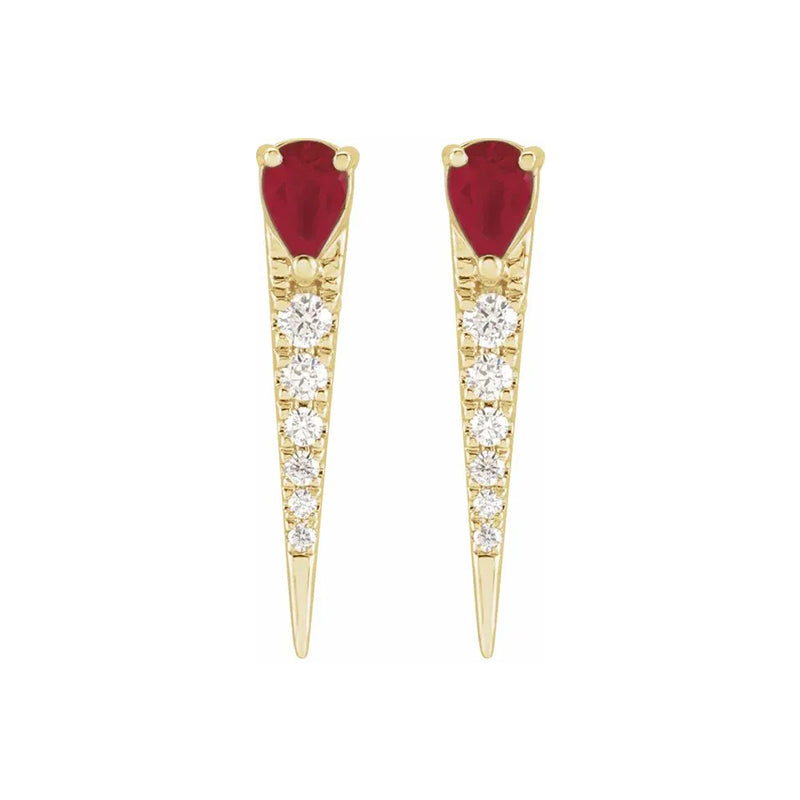 Natural Ruby & 1/8 CTW Natural Diamond Spike Earrings, 14K Yellow