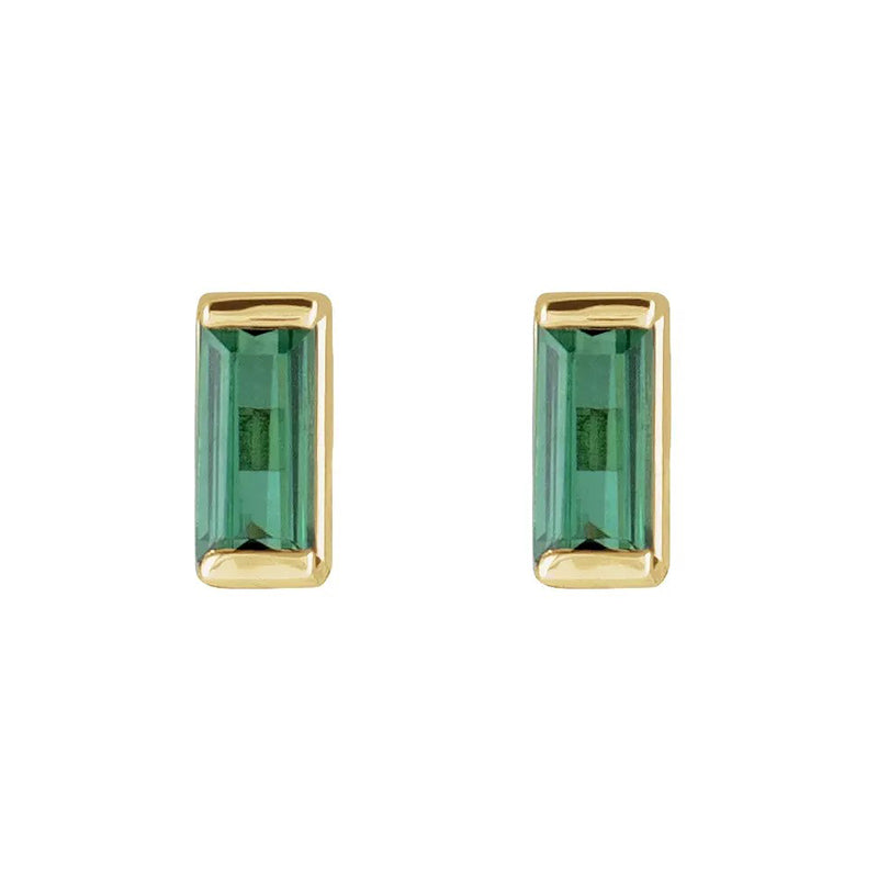 14K Yellow Natural Green Tourmaline Channel-Set Earrings