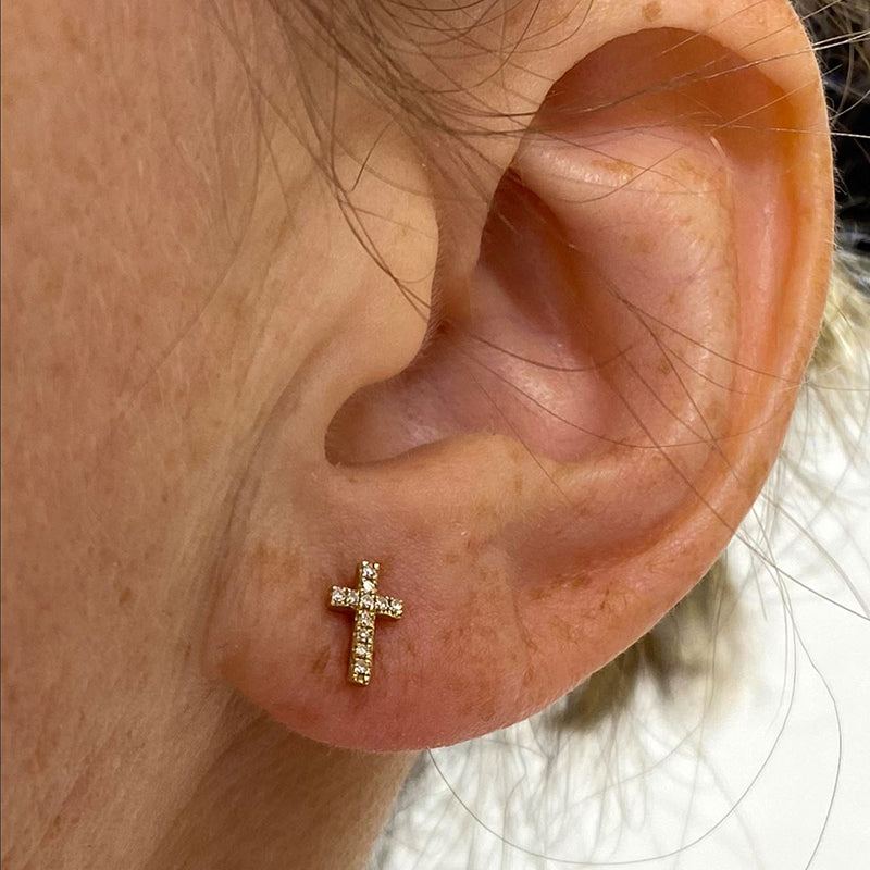 Mini Diamond Cross Stud Earrings