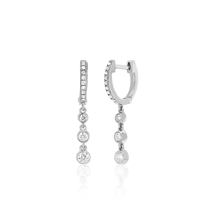 Diamond Huggie with Three Bezel Drop Earring