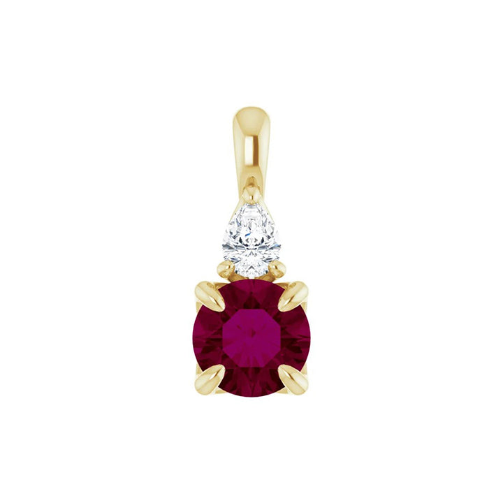 Genuine Round Garnet Rhodolite with Natural Pear Shape Diamond Pendant