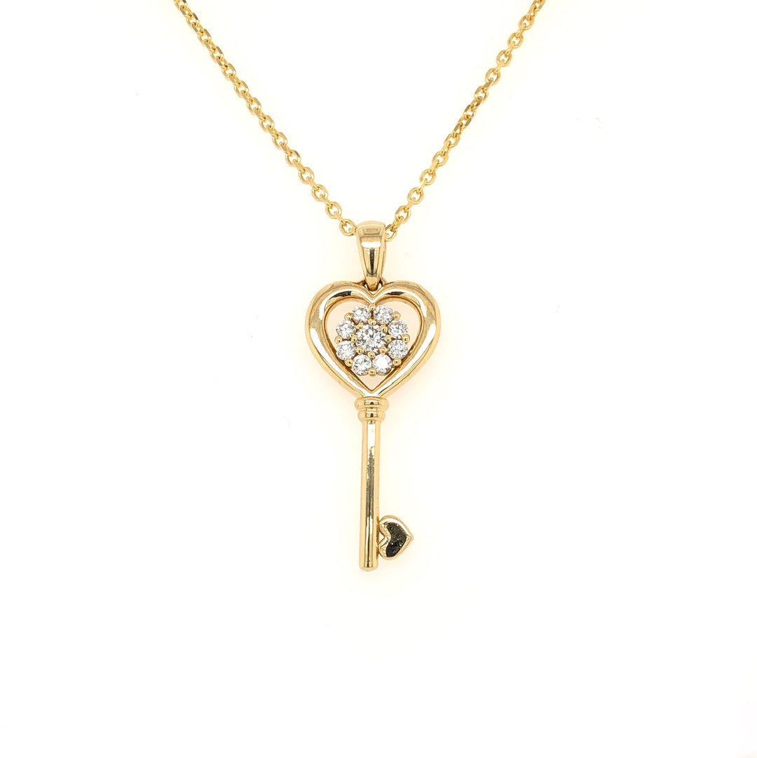 Diamond Key Pendant in 18K Yellow Gold