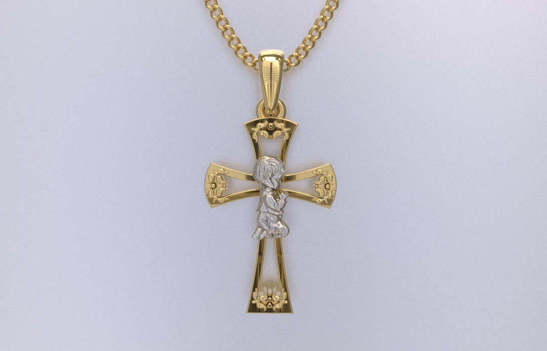 Praying Boy on Cross Pendant