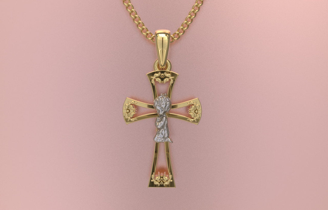 Praying Girl on Cross Pendant