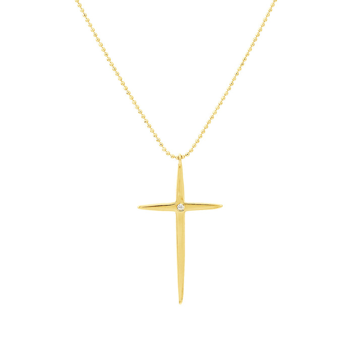 Bead and 1pt Diamond Cross Duo Necklace