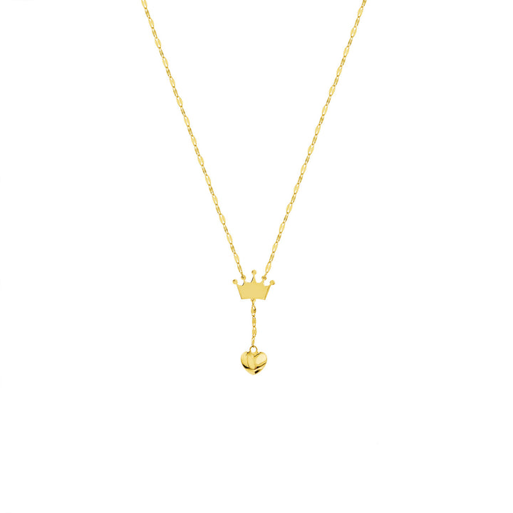 Adj. Puffed Crown & Heart Drop Baby Necklace