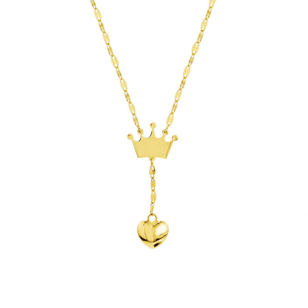 Adj. Puffed Crown & Heart Drop Baby Necklace