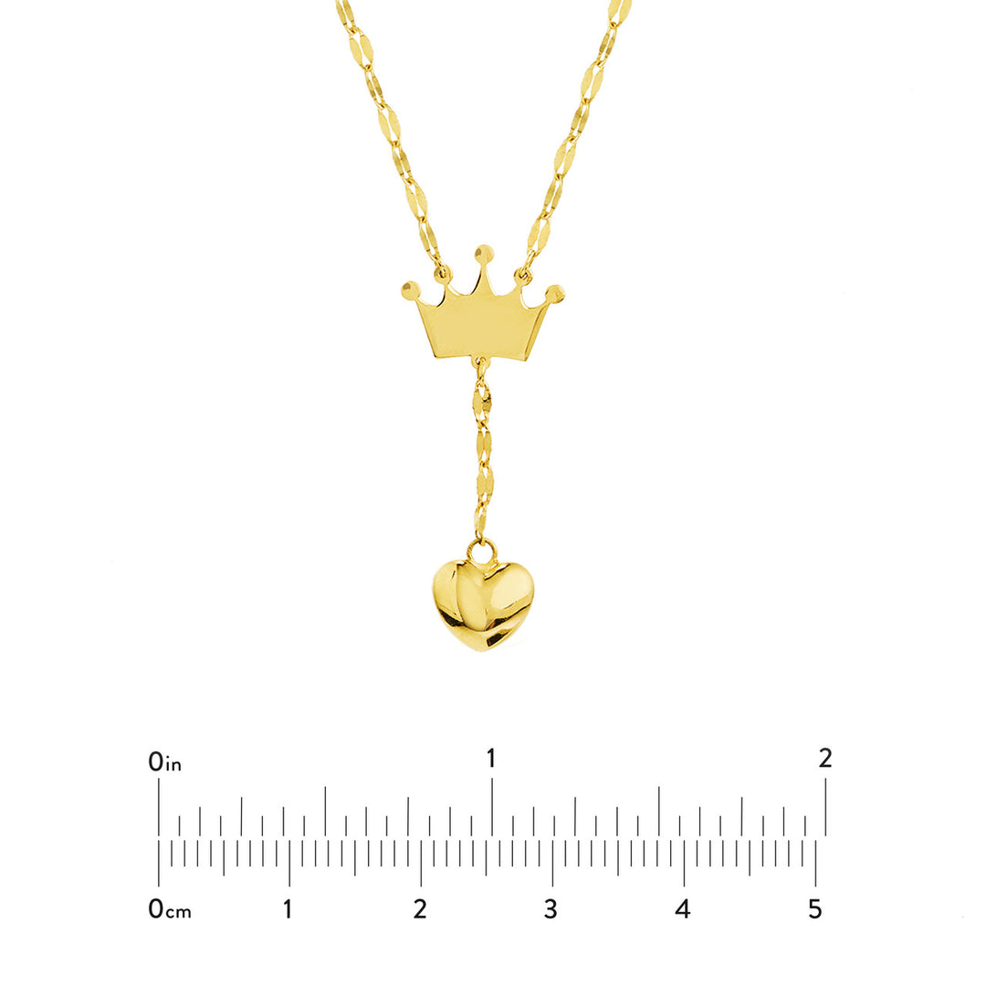 Adj. Puffed Crown & Heart Drop Baby Necklace