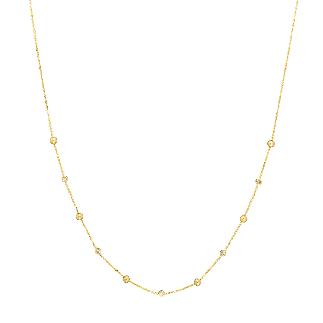 Alternating Bezel Diamond & Bead Necklace