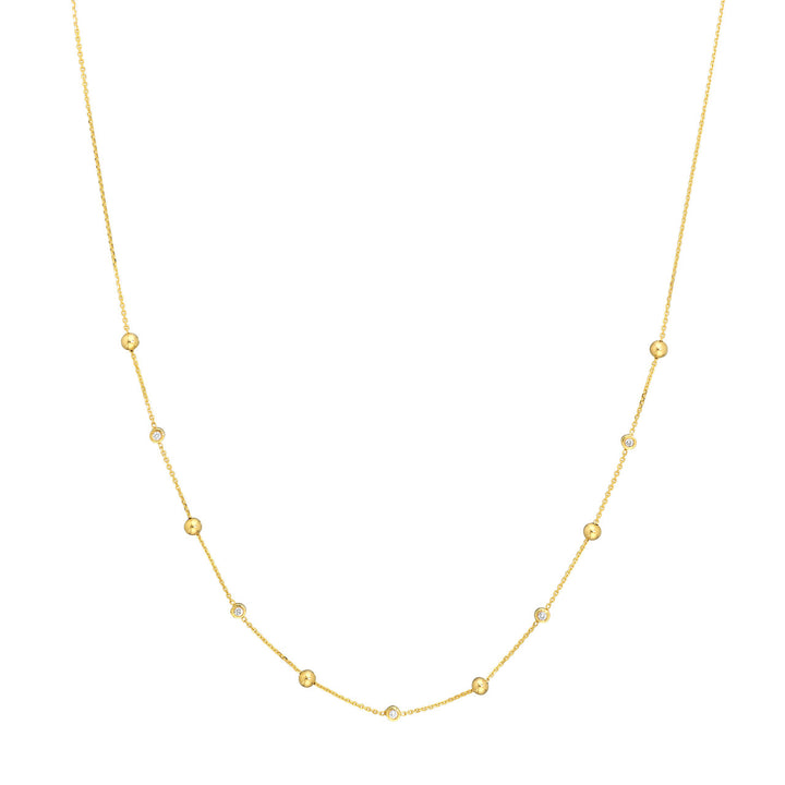 Alternating Bezel Diamond & Bead Necklace