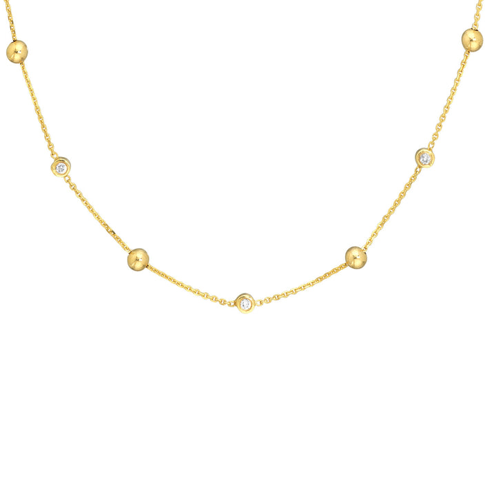 Alternating Bezel Diamond & Bead Necklace