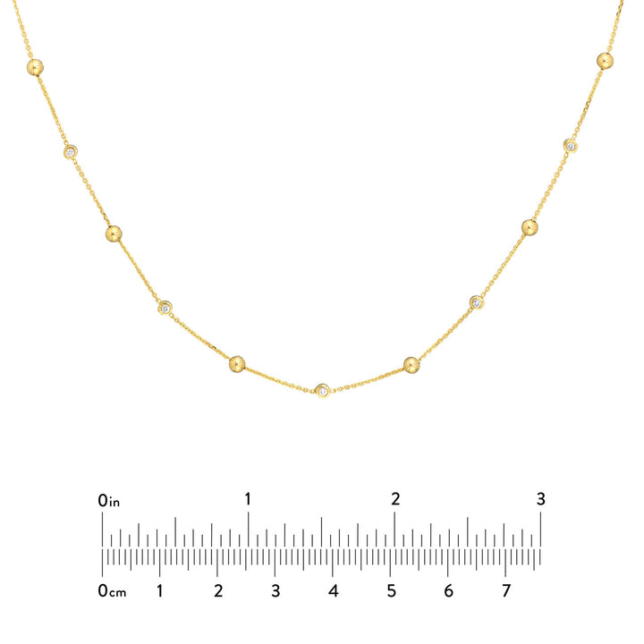 Alternating Bezel Diamond & Bead Necklace