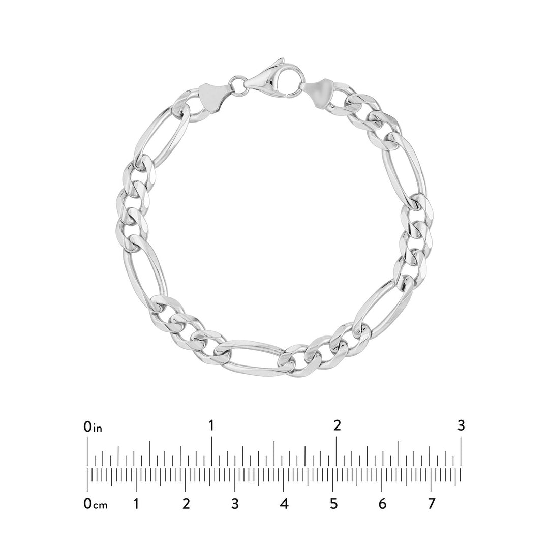 Sterling Silver 8.4mm Concave Figaro Chain with Lobster Lock Bracelet