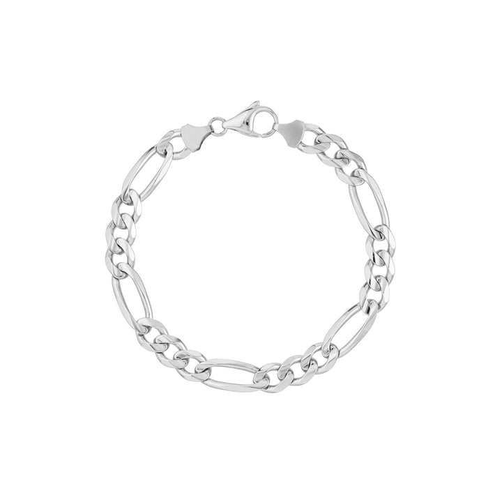 Sterling Silver 8.4mm Concave Figaro Chain with Lobster Lock Bracelet