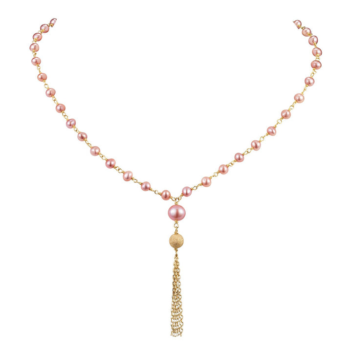 Natural Pink Pearl Gold Fringe Necklace