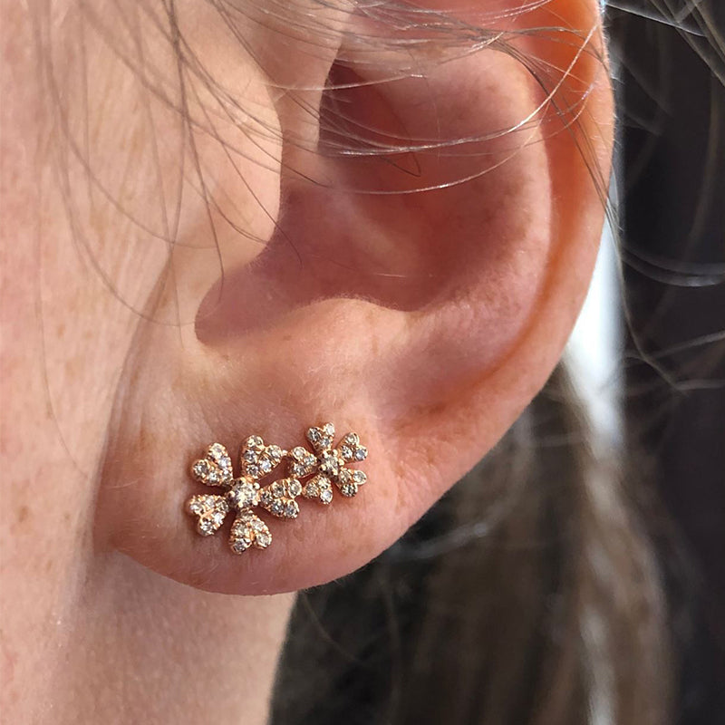 Pave Flower Duo Ear Climber