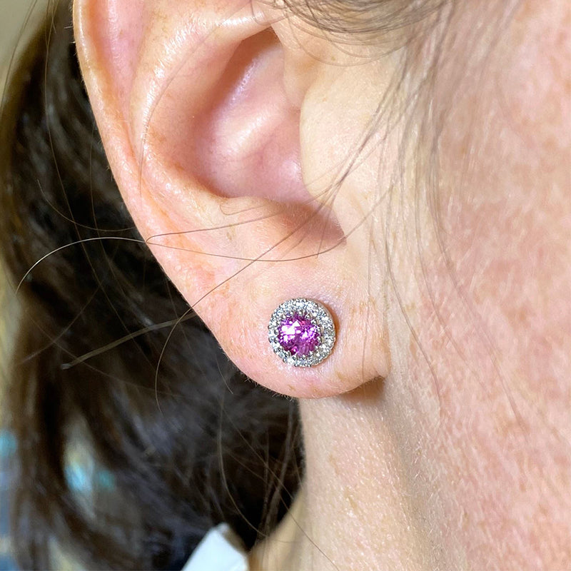 Pink Sapphire and Diamond Earrings