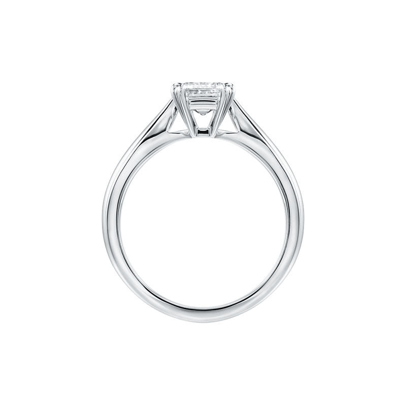 Side profile view of Platinum Solitaire setting showing cathedral shoulders and open gallery for maximum light return