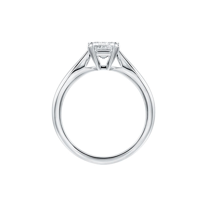 Side profile view of Platinum Solitaire setting showing cathedral shoulders and open gallery for maximum light return