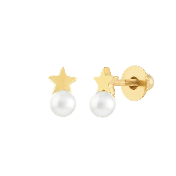 Star and Pearl Stud Earrings with Screw Back